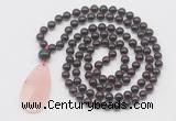 GMN5200 Hand-knotted 8mm, 10mm garnet 108 beads mala necklace with pendant