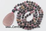 GMN5201 Hand-knotted 8mm, 10mm tourmaline 108 beads mala necklace with pendant