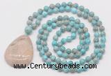 GMN5229 Hand-knotted 8mm, 10mm sea sediment jasper 108 beads mala necklace with pendant