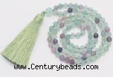 GMN5600 Hand-knotted 6mm matte fluorite 108 beads mala necklaces with tassel