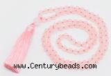 GMN5605 Hand-knotted 6mm matte rose quartz 108 beads mala necklaces with tassel