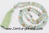 GMN5611 Hand-knotted 6mm matte amazonite 108 beads mala necklaces with tassel