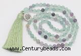 GMN5700 Hand-knotted 6mm matte fluorite 108 beads mala necklaces with tassel & charm