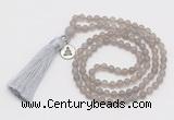 GMN5710 Hand-knotted 6mm matte grey agate 108 beads mala necklaces with tassel & charm