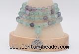 GMN5810 Hand-knotted 6mm matter fluorite 108 beads mala necklaces with charm