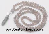 GMN5908 Hand-knotted 6mm matte grey agate 108 beads mala necklaces with pendant