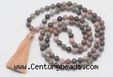 GMN6130 Knotted 8mm, 10mm wooden jasper 108 beads mala necklace with tassel