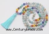 GMN6239 Knotted 7 Chakra 8mm, 10mm amazonite 108 beads mala necklace with tassel