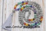 GMN6337 Knotted 7 Chakra 8mm, 10mm labradorite 108 beads mala necklace with tassel