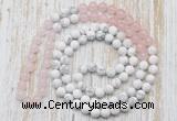 GMN6402 Hand-knotted 8mm, 10mm rose quartz & white howlite 108 beads mala necklaces