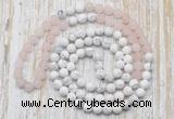 GMN6403 Hand-knotted 8mm, 10mm rose quartz & white howlite 108 beads mala necklaces