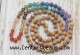 GMN6425 Hand-knotted 7 Chakra 8mm, 10mm picture jasper 108 beads mala necklaces