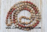 GMN6446 Hand-knotted 8mm, 10mm matte picture jasper & red jasper 108 beads mala necklaces