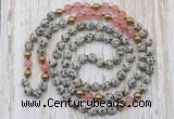 GMN6447 Hand-knotted 8mm, 10mm dalmatian jasper & cherry quartz 108 beads mala necklaces