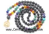 GMN6483 Knotted 7 Chakra 8mm, 10mm black labradorite 108 beads mala necklace with charm