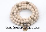 GMN7010 8mm white fossil jasper 108 mala beads wrap bracelet necklace