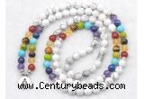 GMN7075 7 Chakra 8mm white howlite 108 mala beads wrap bracelet necklaces