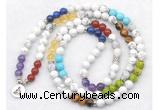 GMN7077 7 Chakra 8mm white howlite 108 mala beads wrap bracelet necklaces