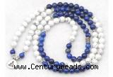 GMN7083 Chakra 8mm white howlite & lapis lazuli 108 mala beads wrap bracelet necklaces