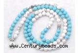 GMN7084 Chakra 8mm white & blue howlite 108 mala beads wrap bracelet necklaces