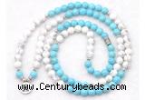 GMN7085 Chakra 8mm white & blue howlite 108 mala beads wrap bracelet necklaces