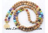 GMN7094 7 Chakra 8mm picture jasper 108 mala beads wrap bracelet necklaces