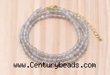 GMN7201 4mm faceted round tiny grey agate beaded necklace jewelry