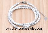 GMN7211 4mm faceted round tiny white howlite beaded necklace jewelry