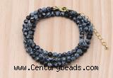 GMN7222 4mm faceted round tiny snowflake obsidian beaded necklace jewelry