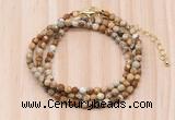 GMN7227 4mm faceted round tiny picture jasper beaded necklace jewelry