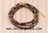 GMN7232 4mm faceted round tiny picasso jasper beaded necklace jewelry