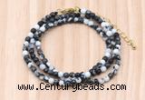 GMN7241 4mm faceted round tiny black & white jasper beaded necklace jewelry