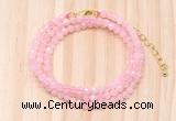 GMN7256 4mm faceted round tiny rose quartz beaded necklace jewelry