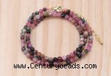 GMN7258 4mm faceted round tourmaline beaded necklace jewelry