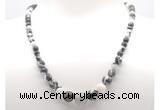 GMN7307 black & white jasper graduated beaded necklace & bracelet set