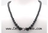 GMN7335 black obsidian graduated beaded necklace & bracelet set