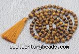GMN740 Hand-knotted 8mm, 10mm yellow tiger eye 108 beads mala necklaces with tassel