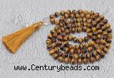 GMN741 Hand-knotted 8mm, 10mm yellow tiger eye 108 beads mala necklaces with tassel