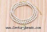 GMN7424 4mm faceted round tiny white fossil jasper beaded necklace with constellation charm