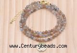 GMN7454 4mm faceted round tiny rainbow moonstone beaded necklace with constellation charm