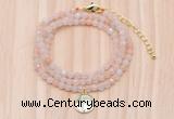 GMN7507 4mm faceted round tiny pink aventurine beaded necklace with letter charm