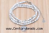 GMN7511 4mm faceted round tiny white howlite beaded necklace with letter charm