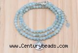 GMN7513 4mm faceted round tiny amazonite beaded necklace with letter charm