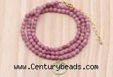 GMN7526 4mm faceted round tiny pink wooden jasper beaded necklace with letter charm