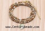 GMN7527 4mm faceted round tiny picture jasper beaded necklace with letter charm