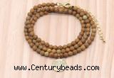 GMN7531 4mm faceted round tiny wooden jasper beaded necklace with letter charm