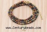 GMN7532 4mm faceted round tiny picasso jasper beaded necklace with letter charm