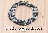 GMN7541 4mm faceted round tiny black & white jasper beaded necklace with letter charm