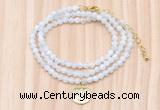 GMN7551 4mm faceted round tiny white moonstone beaded necklace with letter charm