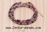 GMN7558 4mm faceted round tourmaline beaded necklace with letter charm